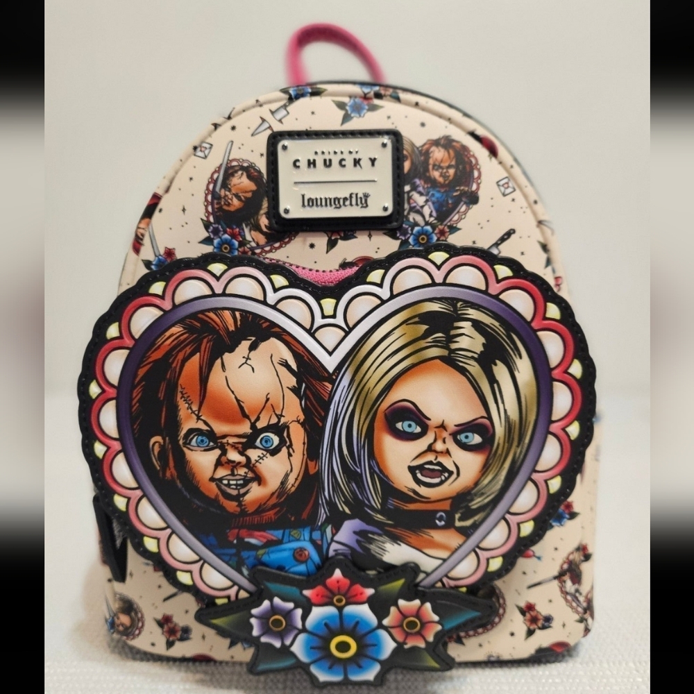 Loungefly Chucky and Tiffany Heart mini backpack - Picture 1 of 6